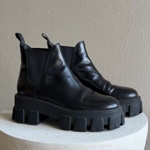 Prada Monolith Chelsea Boots in brushed leather, size 36